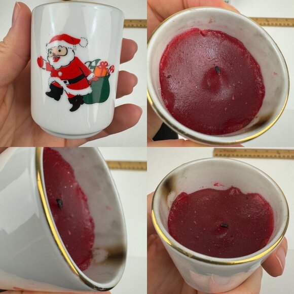 2 Vtg USED Small Christmas Santa Holiday Candles Ceramic Porcelain Holders READ - Picture 4 of 12